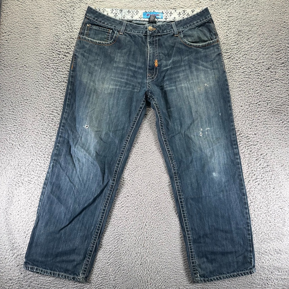 Vintage GB Design Lab Jeans Mens 38x32 Blue Cotton Straight Baggy Western Cowboy